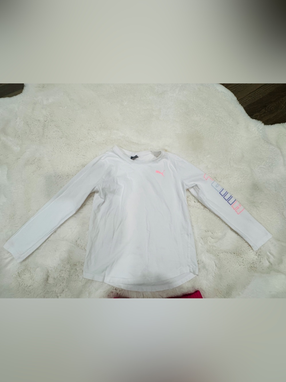 Puma White Long Sleeve Kids Shirt with Pink Logo